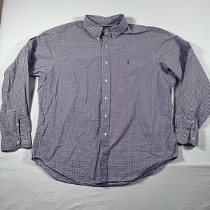 RALPH LAUREN CHECKERED BUTTON DOWN SHIRT PURPLE/ WHITE OXFORD COLLAR